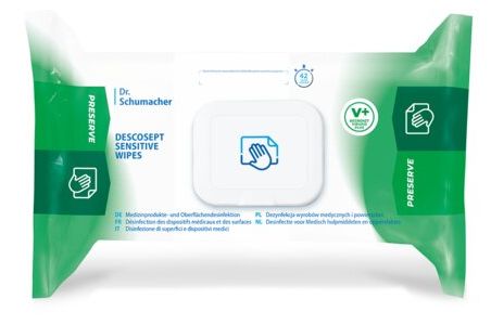 DESCOSEPT SENSITIVE WIPES, Alkoholische Tücher, Karton 9 x 60 Tücher