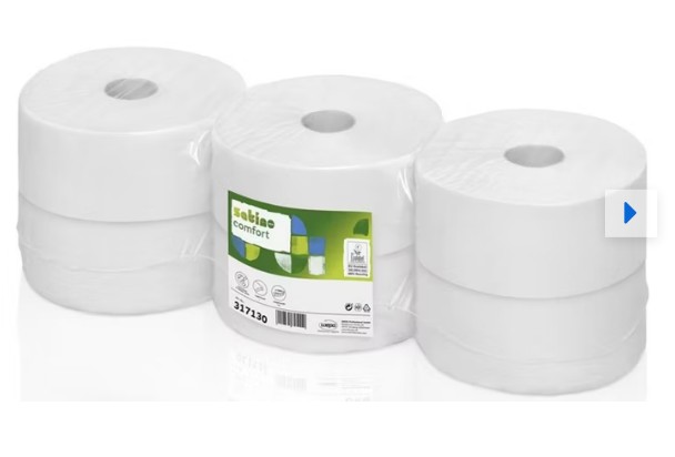 Toilettenpapier Jumbo 2-lagig, 380 Meter Satino Comfort, Recycling-Hochweiß. VE = 6 Rollen